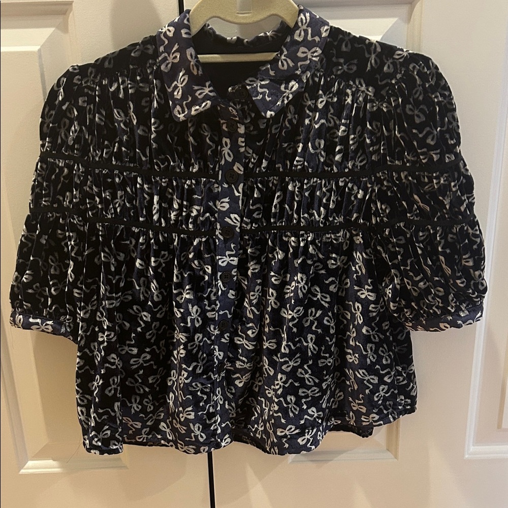 Maeve Leandra Velvet Shirred Yoke Blouse - Picture 5 of 6